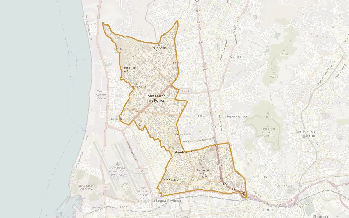 Mapa del distrito de San Martín de Porres, en Lima, donde está la oficina de GCF Contadores